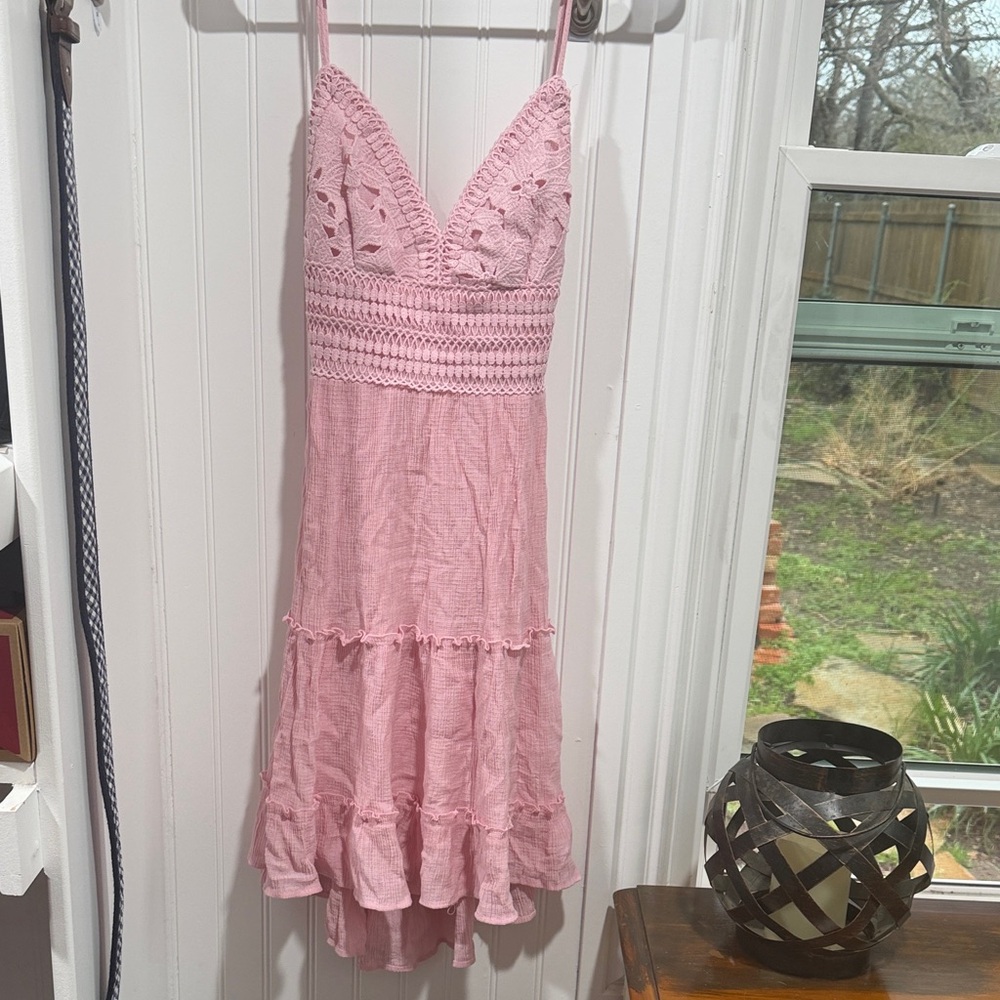 Pink Lace Trim Dress
